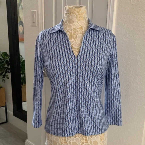 J.McLaughlin | Aida Catalina Cloth Printed Split V-Neck 3/4 Sleeve Top | Sz M - Picture 2 of 8